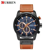 

New Arrival CURREN 8291 Waterproof Genuine Leather Band Fashion Military Analog Quartz Chronograph Watch Luxury