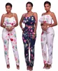 Sexy Floral Print Strap Top Bodycon Stretch High Waist Long Pants 2 piece women jumpsuit