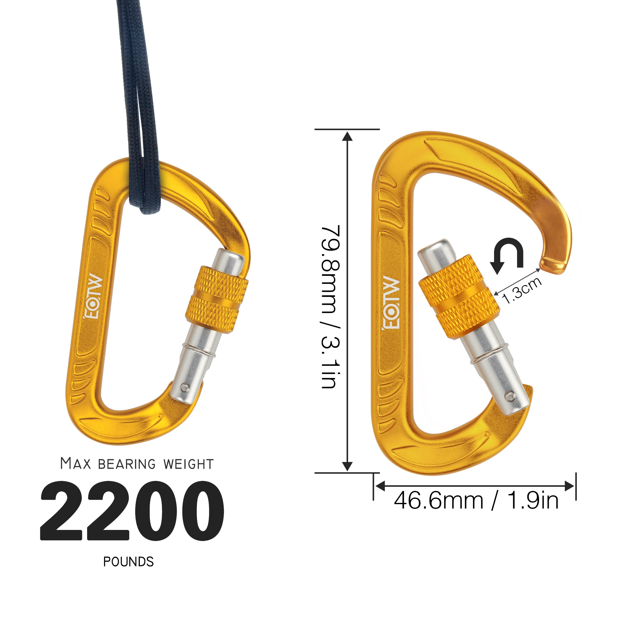 D Shape Safe Metal Aluminum Square Carabiner Snap Bulk Clip Hook With