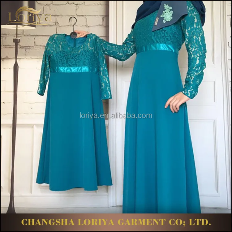 

Modern stylish 2017 dubai mommy and kids maxi dress EID celebration wear Pakistan family wear suits muslim lace abaya, Pink, green, black