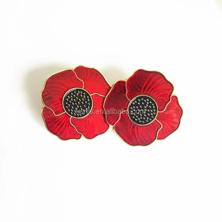 Red And Black Poppy Flower Remembrance Memorial Day Enamel Lapel Pin
