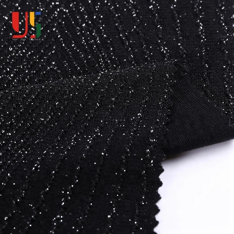 
Black plain dyed jersey jacquard knitting shiny metallic lurex fabric for women dress 
