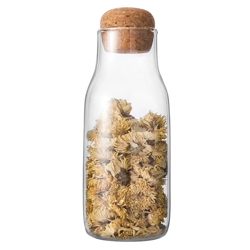 

Custom Clear handblown borosilicate glass jar with cork lid for tea, coffee, Clear transparent