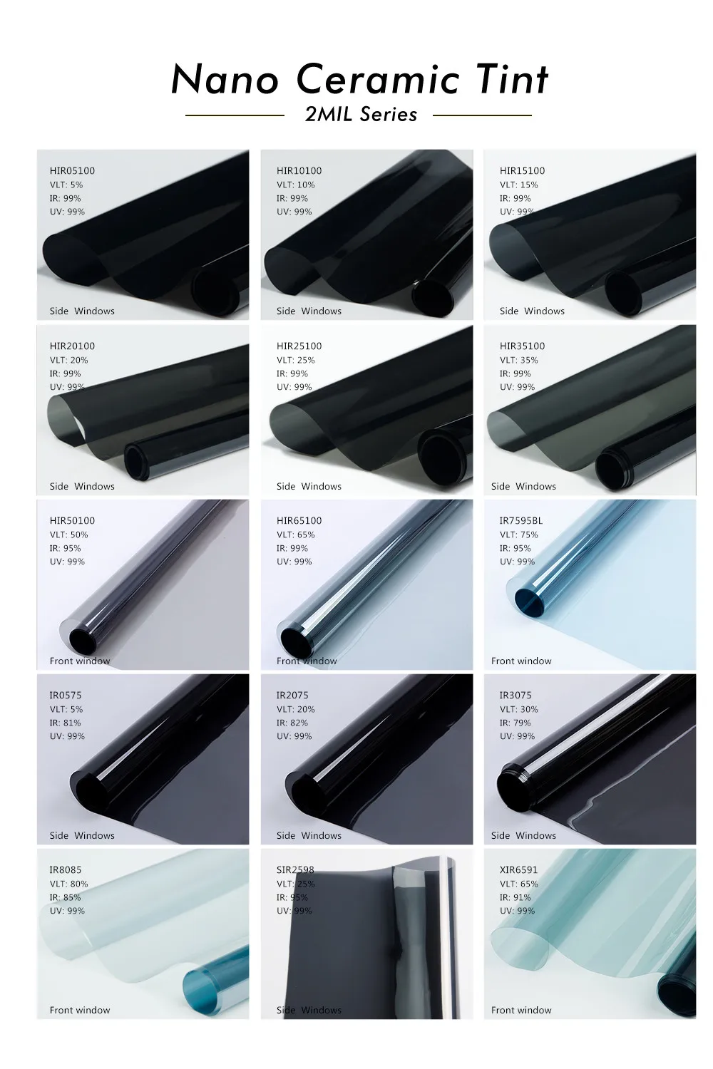 80% vlt 纳米陶瓷太阳能色调膜 2mil 厚度 2ply 80% 总太阳能拒绝汽车
