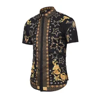 

A3961 Latest fashion 3D digital printing stars floral men's shining black shirt