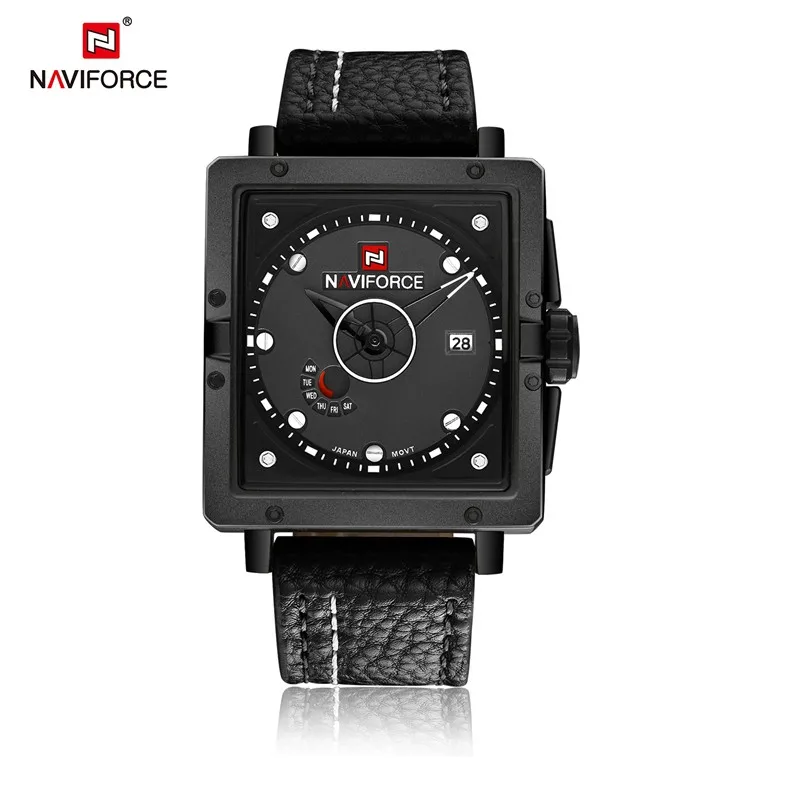 

NAVIFORCE 9065 Luxury brand Date Japan Movt square leather men quartz watch Army clock military sport male watches