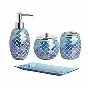 Image of Whole Housewares 4-Pieces Bright Colored Mosaic Glass Bathroom Accessory Set