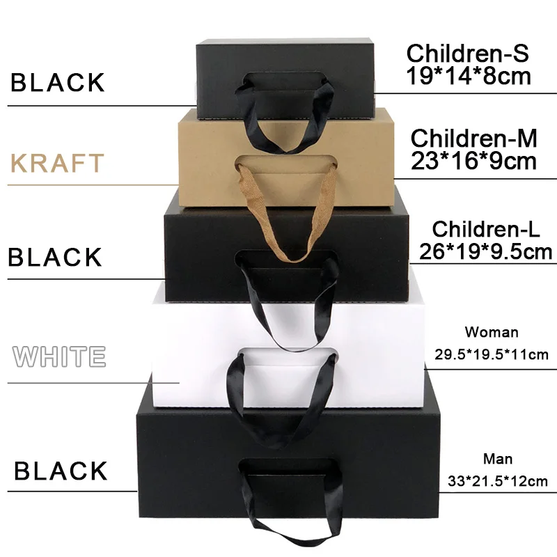 Template Black White Kraft Shoe Box For Adults And Children Bandbox Packaging With Handle Corrugated Board Box