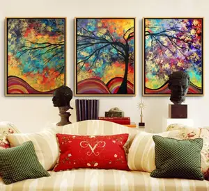 Triptych Oil Painting Modern Canvas Picture Tree Pattern Wall Decoration for Living Room