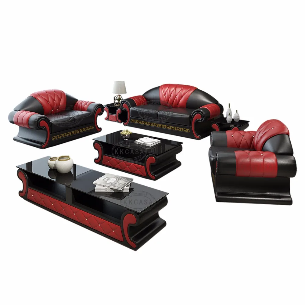 Factory Cost Leather Sofa For Living Room Black And Red Leather Sofas