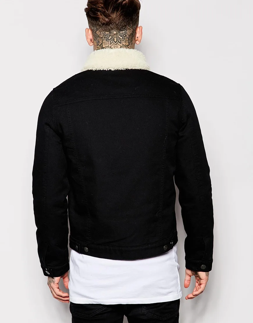 OEM High quality wholesale Custom Black jeans jacket with fur lining
