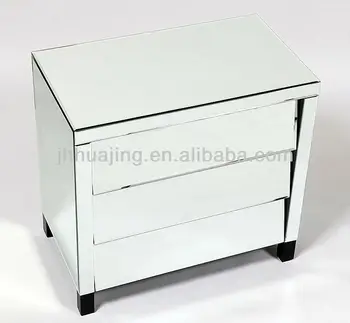 Hot Sale Mirrored Chest With 3 Slanted Drawers And Black Wooden
