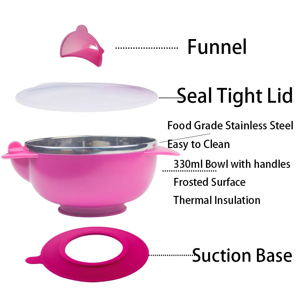 Keep Warming Toddler Feeding Bowl,Pour In Hot Water Funnel To Keep Food