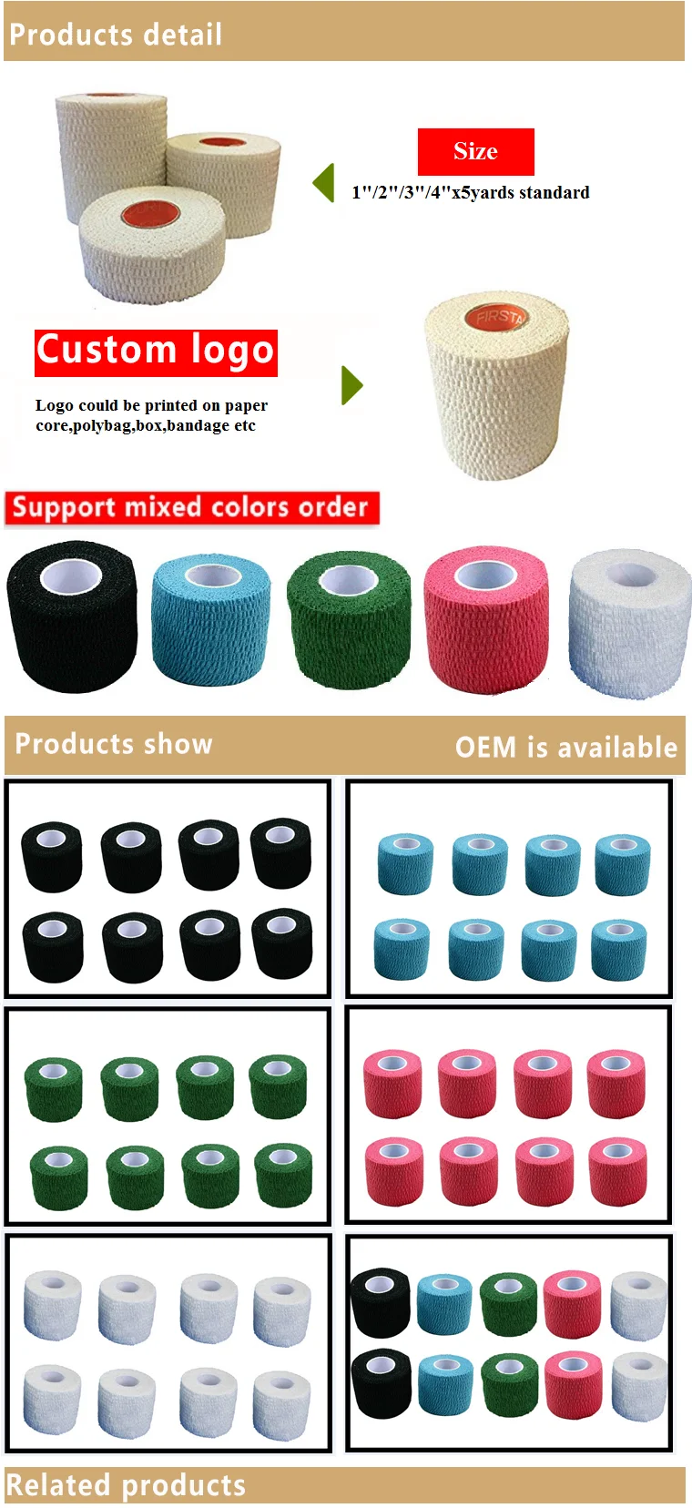 Colors Tear Lite EAB Bandage Tape Elastic Adhesive Bandages