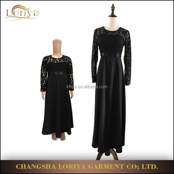 2017 Latest Abayas Designs New Fashion Muslim Kids Abaya Islamic Girls Wear Lace Mommy And Me 