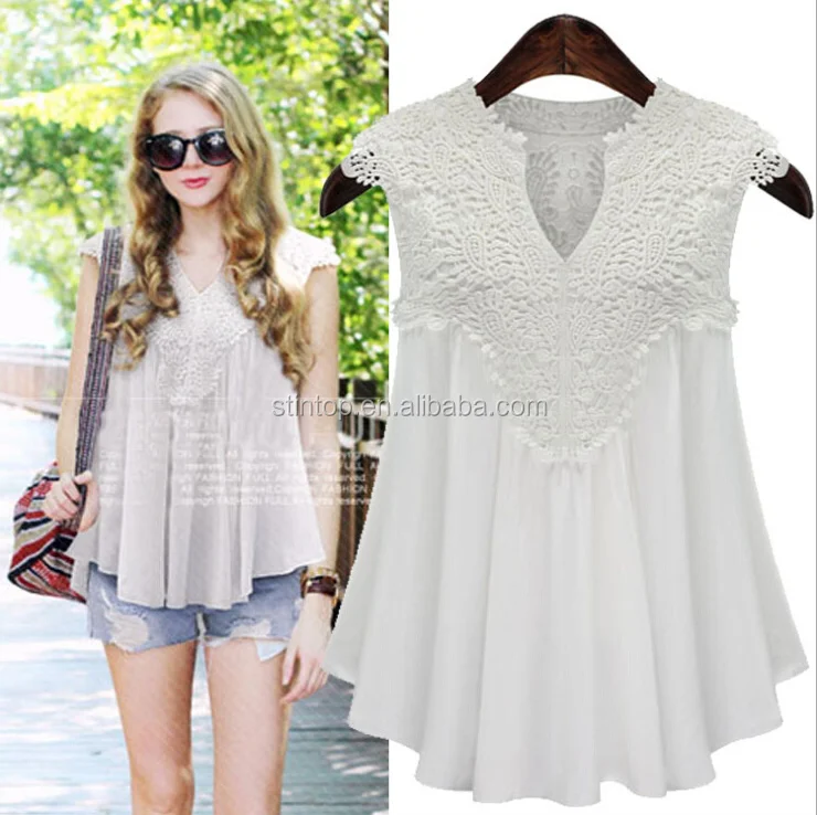 

Summer Ladies Blouses Hollow Out Casual Lace Shirts Floral chiffon Blouses Clothing, Black and beige