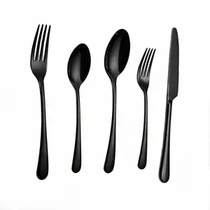 Image of Stainless Steel PVD Black Knife And Fork Spoon Cutlery Flatware Set