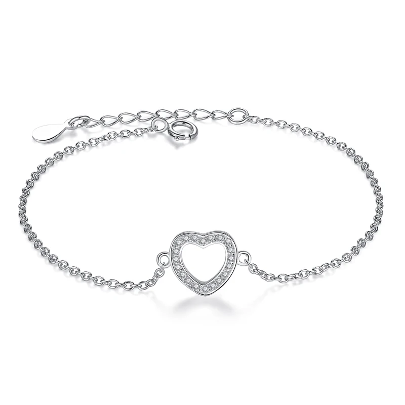 

Fashion 100% 925 Sterling Silver CZ Bracelets For Women CZ Crystal Love Heart Charm Bracelets Handmade Jewelry Gift