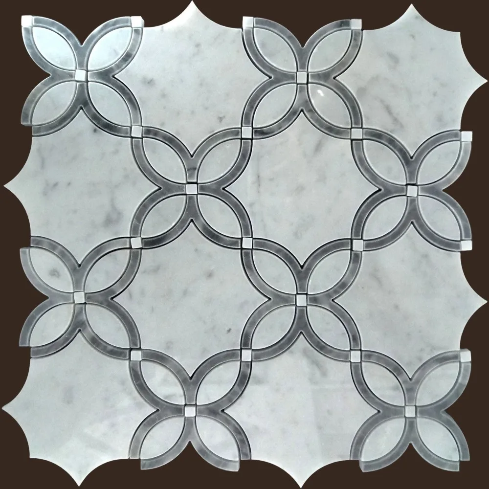 Grey wood stone mosaic tile with irregular flower pattern