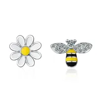 

ED586 earring 2019 diamond-studded silver jewelry Cute bee asymmetric sun flower stud fashion earrings for women