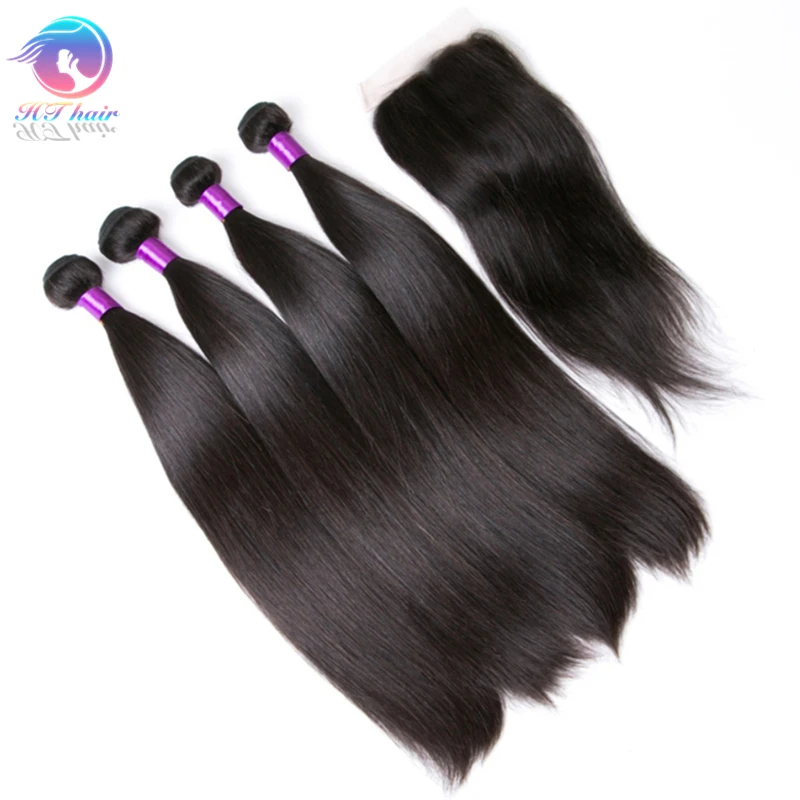 

28 Inch Brazilian Hair Bundles Human Hair Lace Front Wig 3 Bundle Deals With Closure