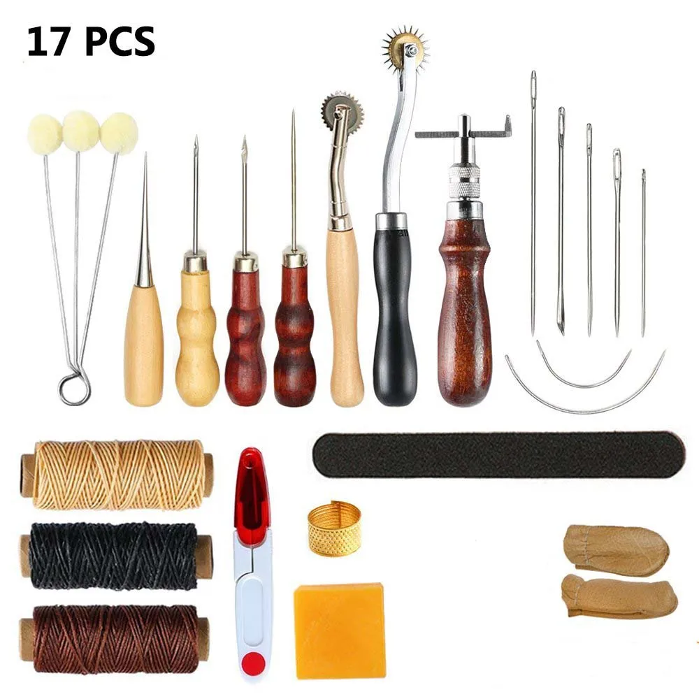 2017 Hot Selling 17 Pieces Leather Tools Carft DIY Hand Stitching Kit ...