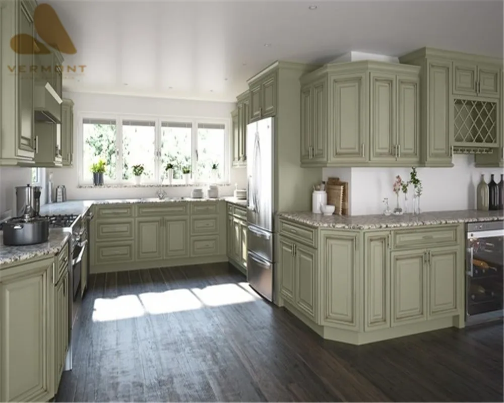 2018 Hangzhou Vermonhouse Green Kitchen Cabinet Design With Island