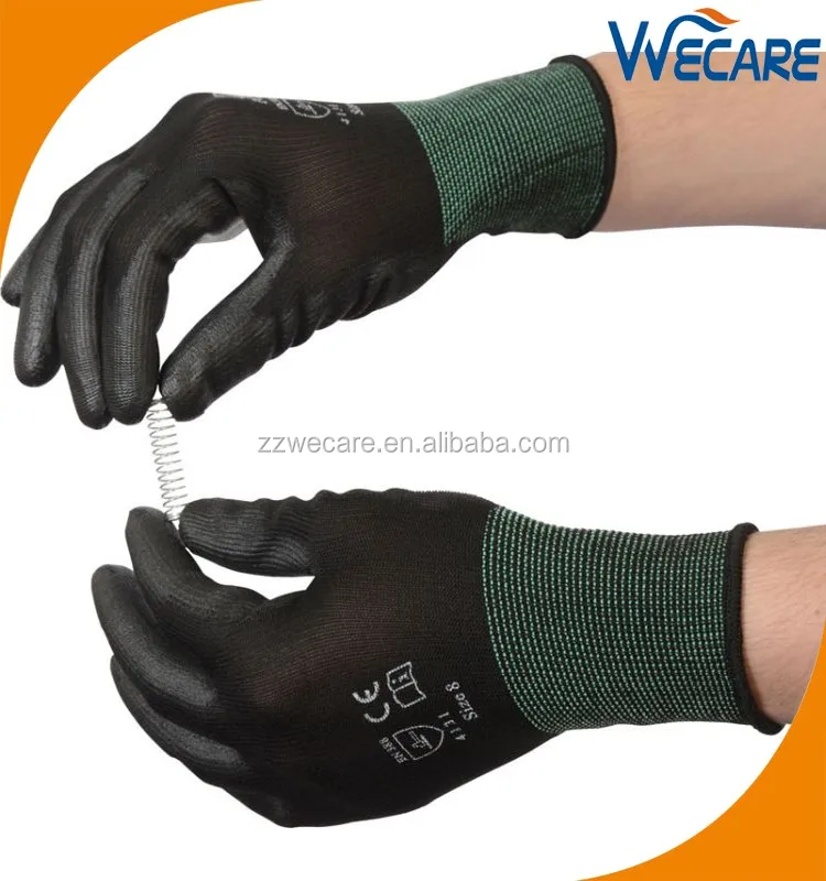 Black Nylon PU Palm Coated Gloves
