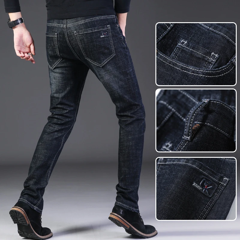 Heavy Work Thick Denim Jeans For Men Winter Casual Slim Straight Jeans ...