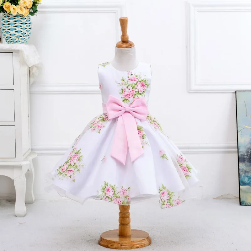 

High Quality Children Frocks Print Design Baby Flower Girl Dress For Wedding Party 2-8Y LM008, Pink . green