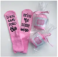 

2018 Hot and Fashion funny If you can read this bring me some wine socks pink with package bag
