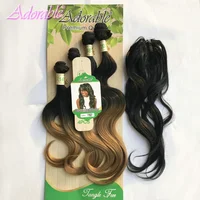 

heat resistant fiber synthetic hair extension mixed two tone hair bundles Brazilian body wave 4pcs T1b27 free closure