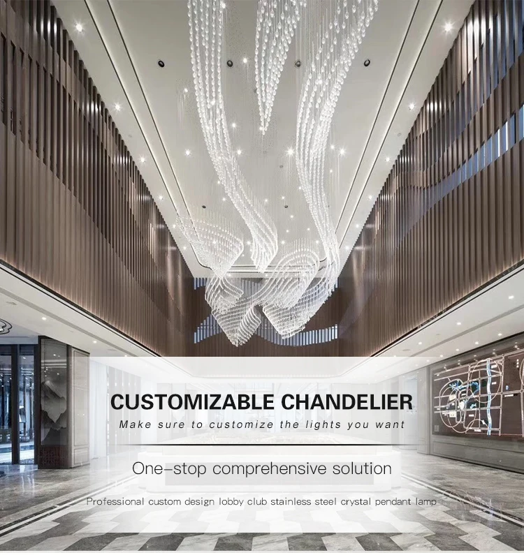 Senior custom design hotel lobby club modern style luxury K9 crystal chandelier