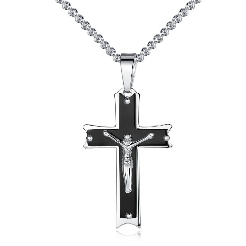 

Religious Jesus black Bible Cross Pendant Men Chain Stainless Steel Trendy Pray Charm Necklaces