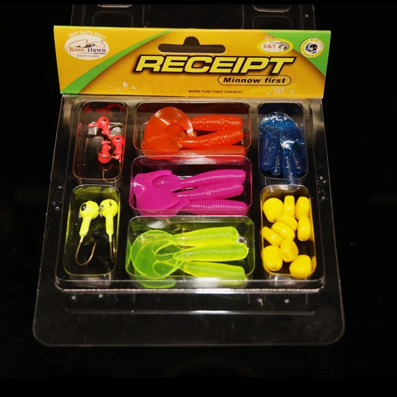 

High quality 29pcs/BOX lure set with soft fishing lure kit and lead head fish hook, Vavious colors