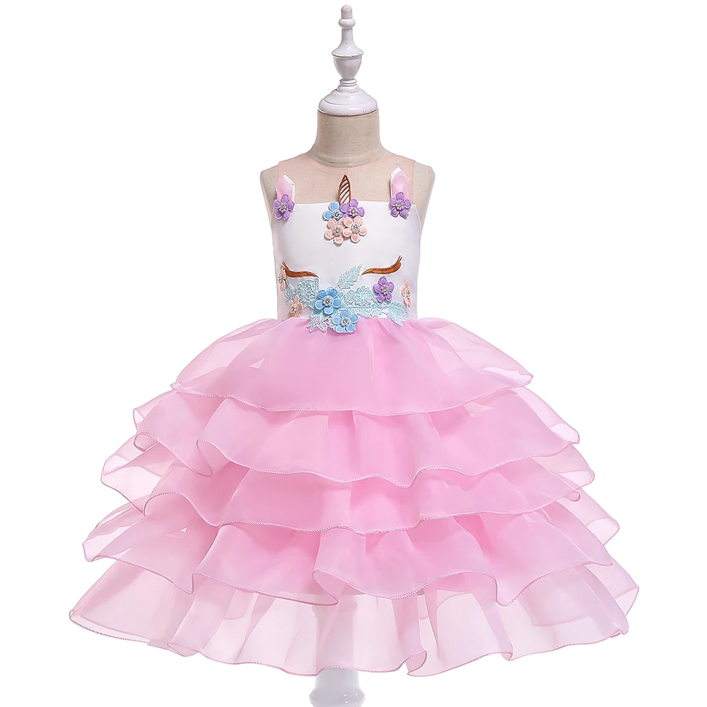 

Best Quality Kids Evening Dresses 3-8 Years Old Girl Unicorn Clothes Baby Cake Birthday Dress L5066, Pink;blue;purple;champagne