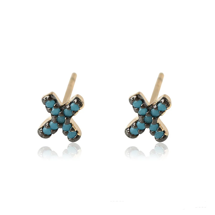 

95001 xuping fashion 18k gold plated women jewelry, blue turquoise stud earrings with letter shape