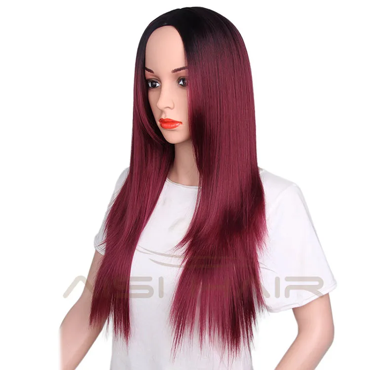 Fast Shipping Long Straight Wig Ombre Red Synthetic Hair Wigs For Black Women