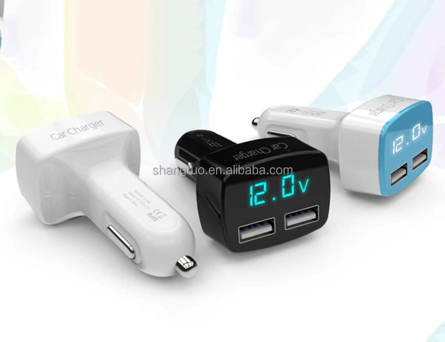 4 In 1 Car Charger,Dual Usb 5v 3.1a Voltage Display Fast Charging For Mobile Phones,Tablets And