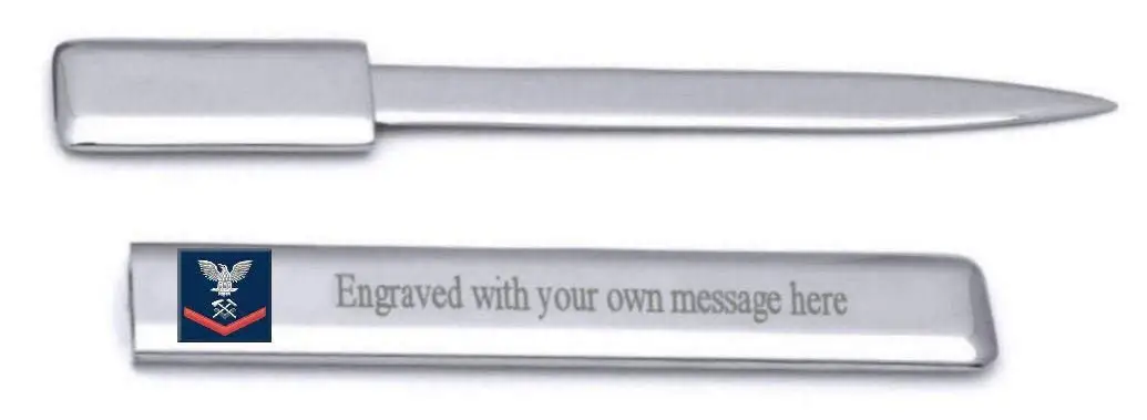 U.S Navy Red E-4 Hull Maintenance Technician HT Engraved Letter Opener