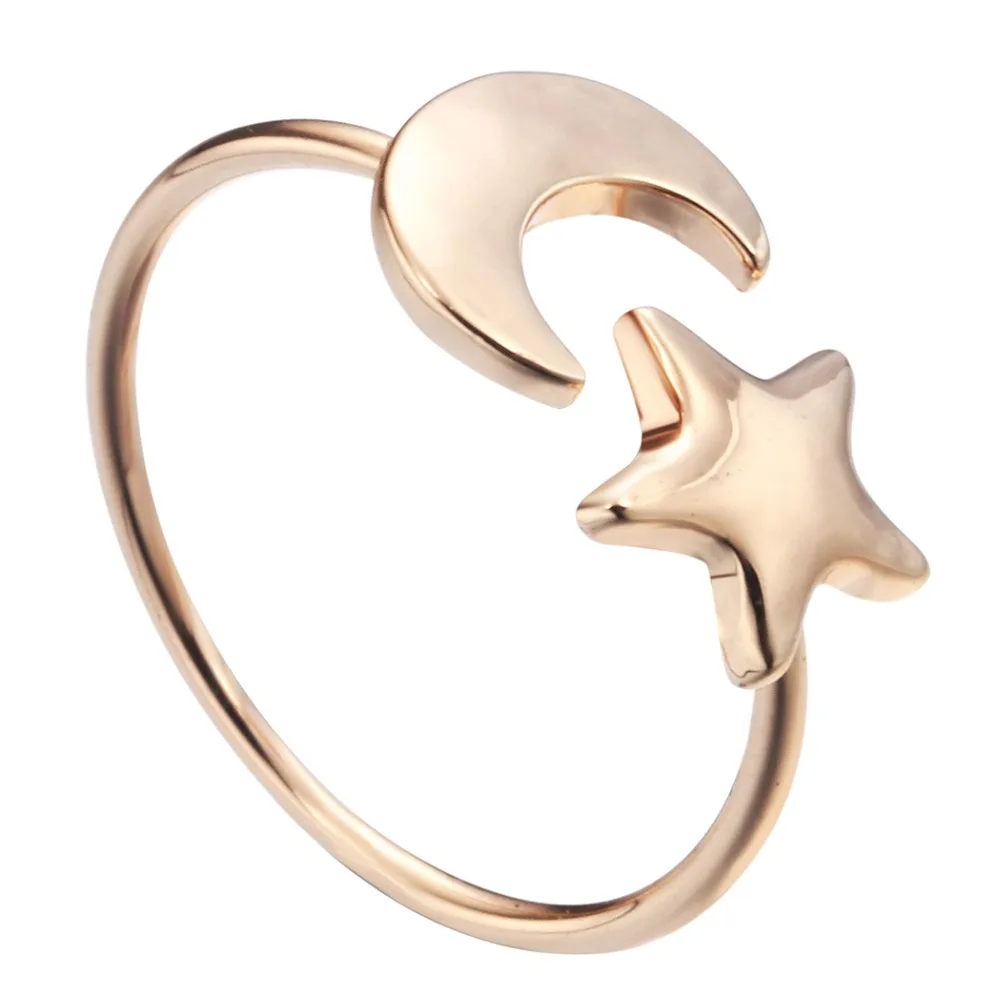 

2016 New fashion Accessories Jewelry Crescent Moon and Tiny Star Ring Gift for Women and Girls Cute Adjustable Rings, Gold plating;silver