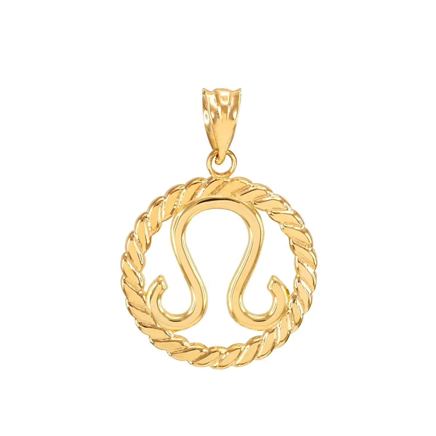 14K Yellow Gold Reversible Round Capricorn Goat Zodiac Sign Pendant with Figaro Chain Necklace