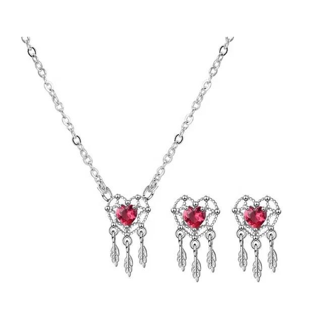 

2019 Women Jewelry Set Sweet Feather Jewellery Fashion Bijoux Femme, Red
