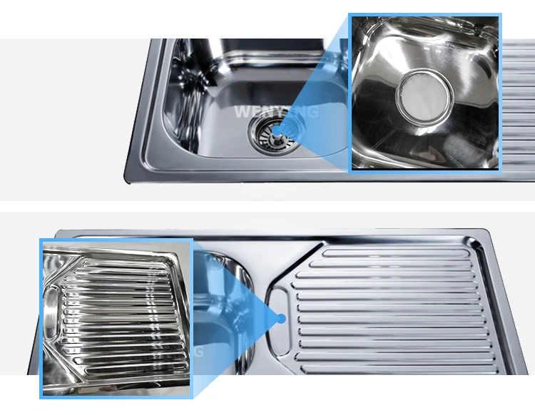 Stainless Steel Kitchen Sink With Drainboard Washing Modern Top Mount