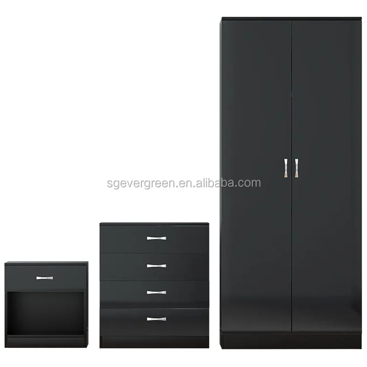 Melamine Wood Black High Gloss Laminate Bedroom Wardrobe Cupboard Buy