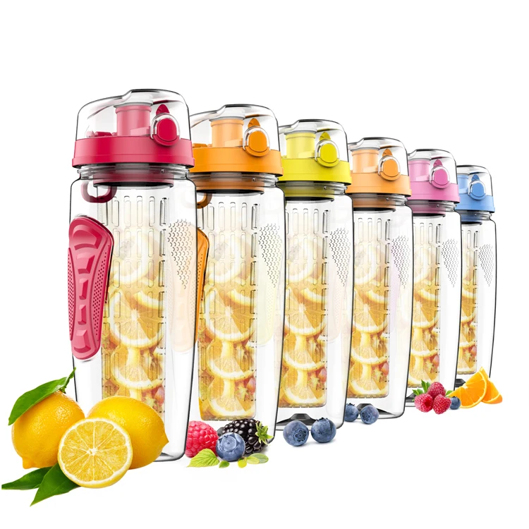 

Wholesale BPA Free Tritan Plastic Fruit Bottle, Unbreakable Reusable Water BottleSports Bottle With Fruit Infuser 960ML 30oz, Can be customized
