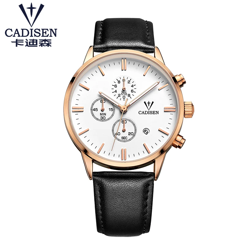 

Cadisen Mens Watches Top Brand Luxury Chronograph Luminous Clock Men Sport Casual Leather Fashion Business Quartz Wristwatch 30M