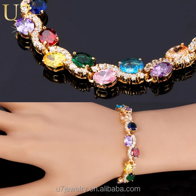 

Bracelet For Women Colorful AAA+ Cubic Zircon Jewelry Wholesale Trendy 18K Real Gold Plated High Quality Brand Bangles, Gold/ silver color