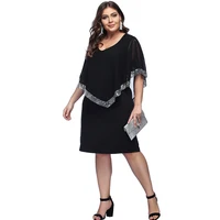 

Best Quality Round Neck Sequins Spliced Chiffon Blouses Dress Plus Size Designs For Fat Women