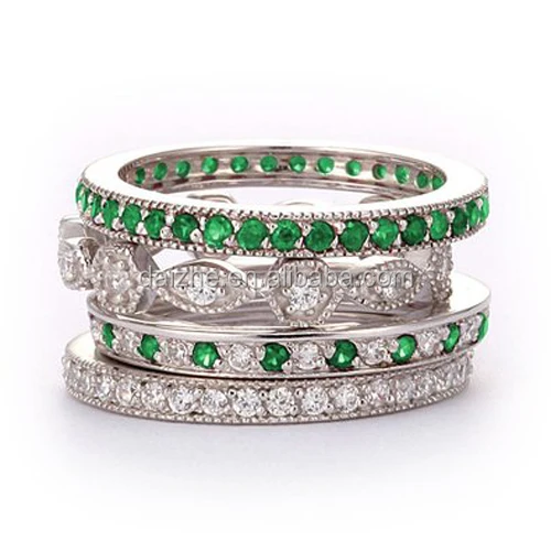 Womens 3x5 Emerald Design Cubic Zirconia Eternity Wedding Band